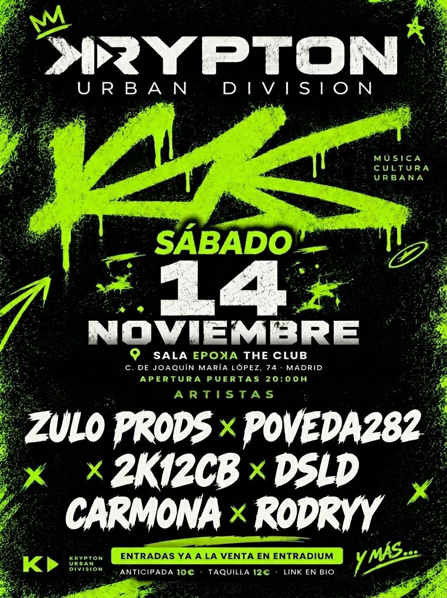 Cartel del Krypton Urban Fest · Sábado 14 de noviembre · EPOKA the Club